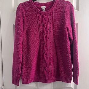 L.L.Bean Cable Knit Cotton Sweater – Fisherman-Style Cable Knit Pink Magenta